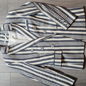 Veronica Beard Navy and Cream Striped Double Breasted Blazer Jacker Size 6